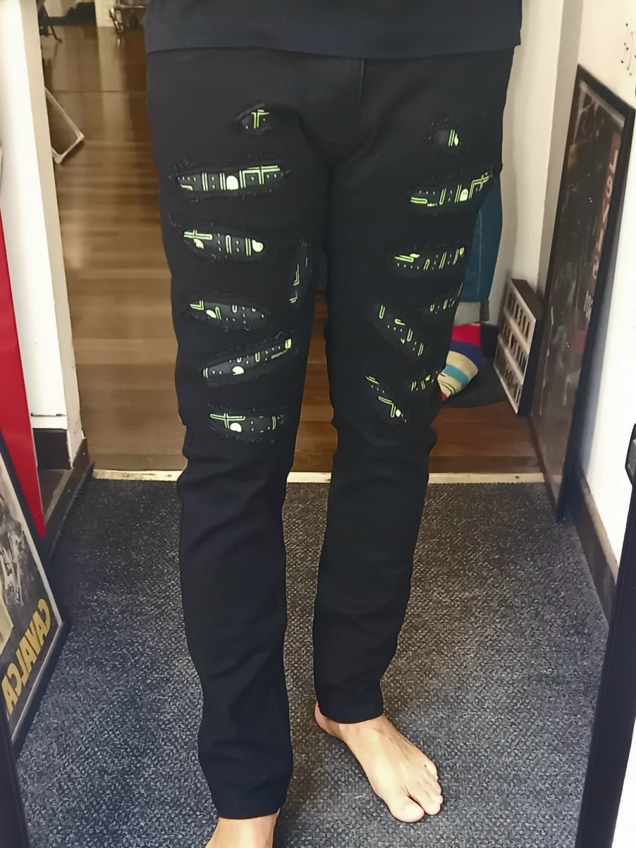 Black Custom Skinny Jeans Pac Man