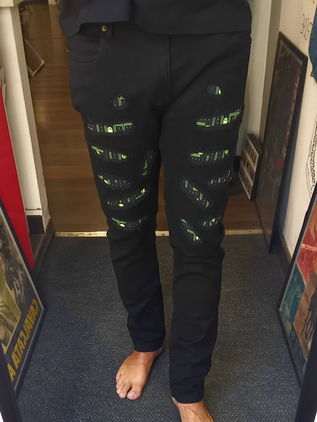 Black Custom Skinny Jeans Pac Man