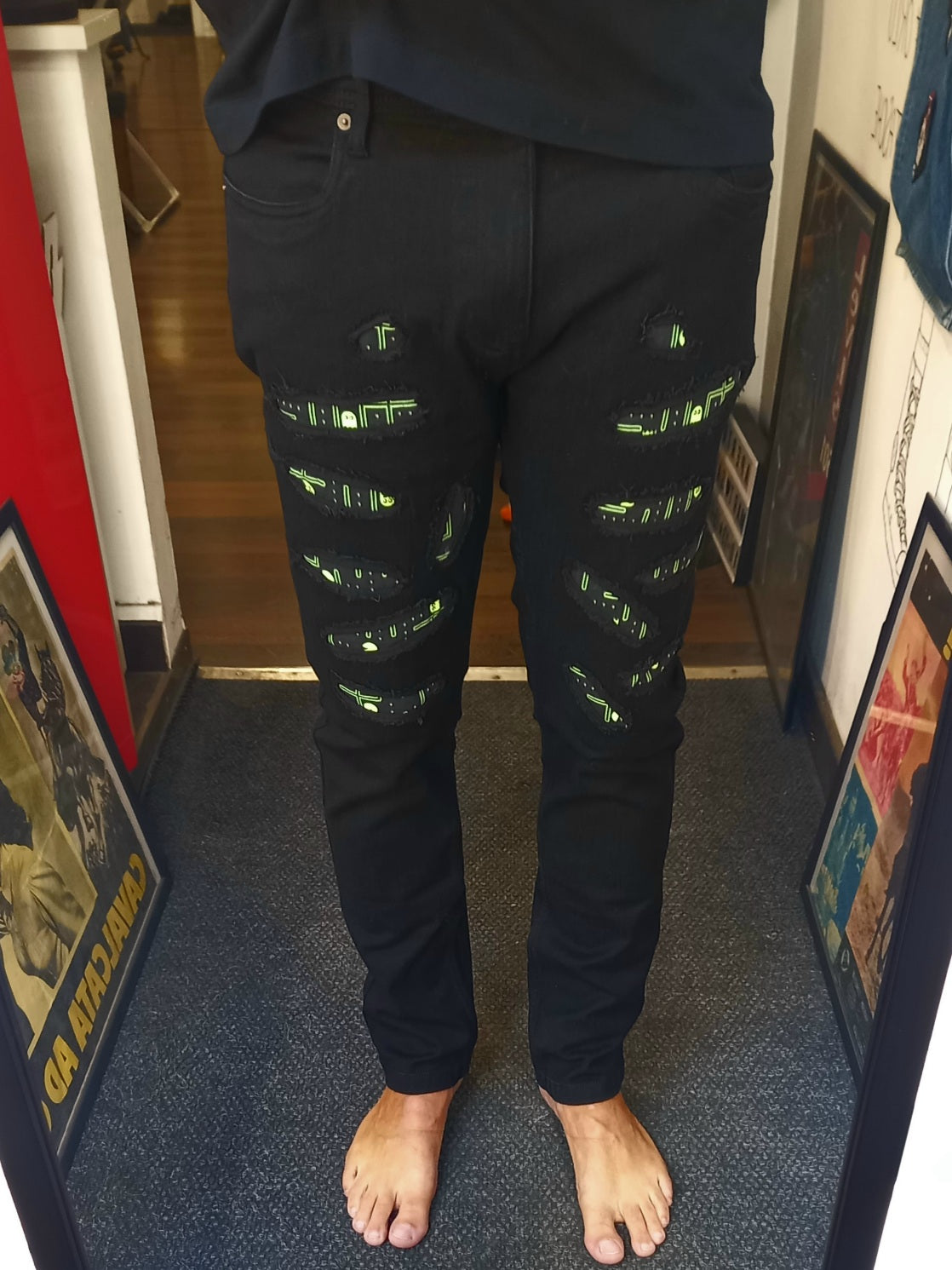 Black Custom Skinny Jeans Pac Man