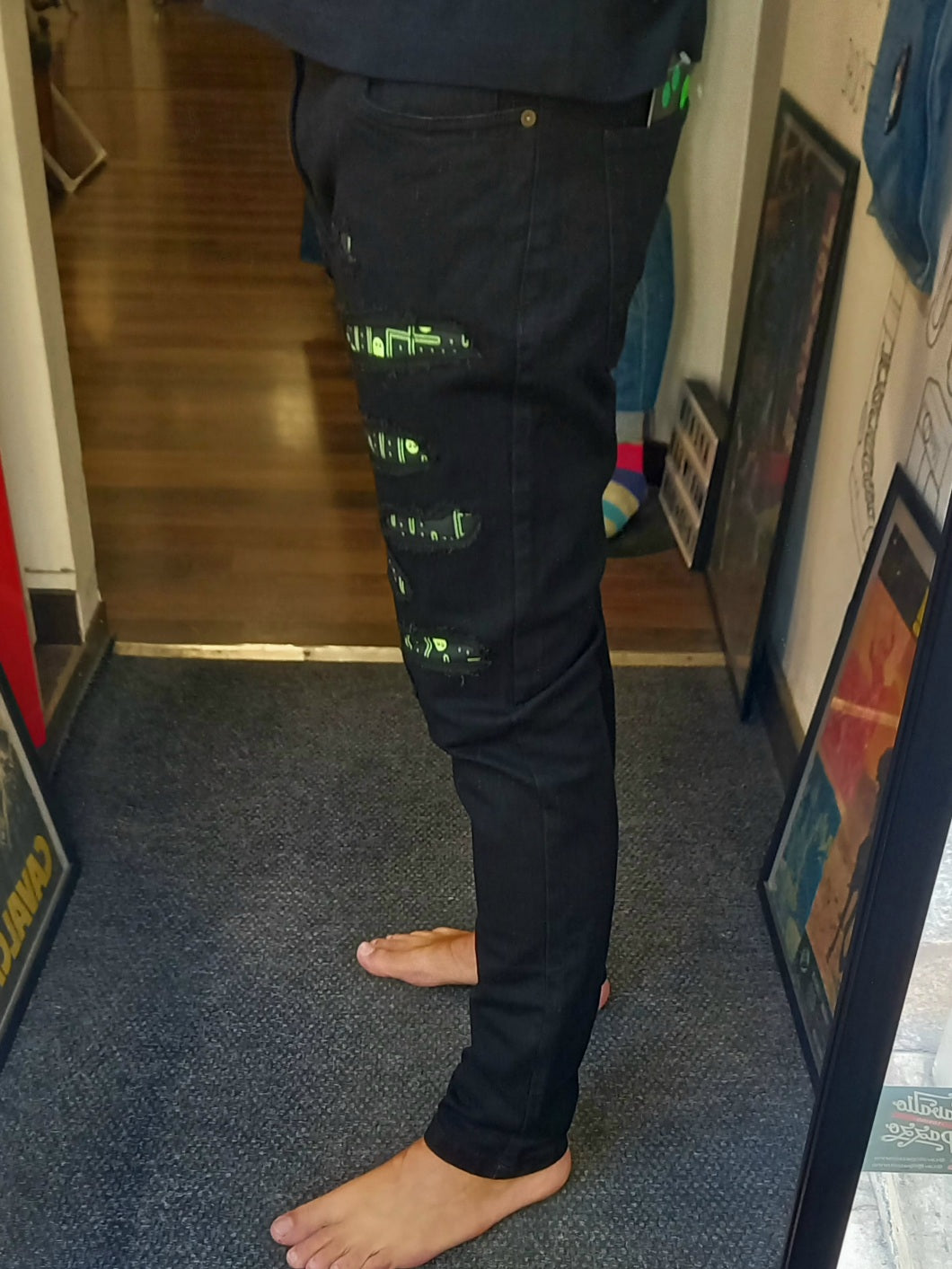 Black Custom Skinny Jeans Pac Man