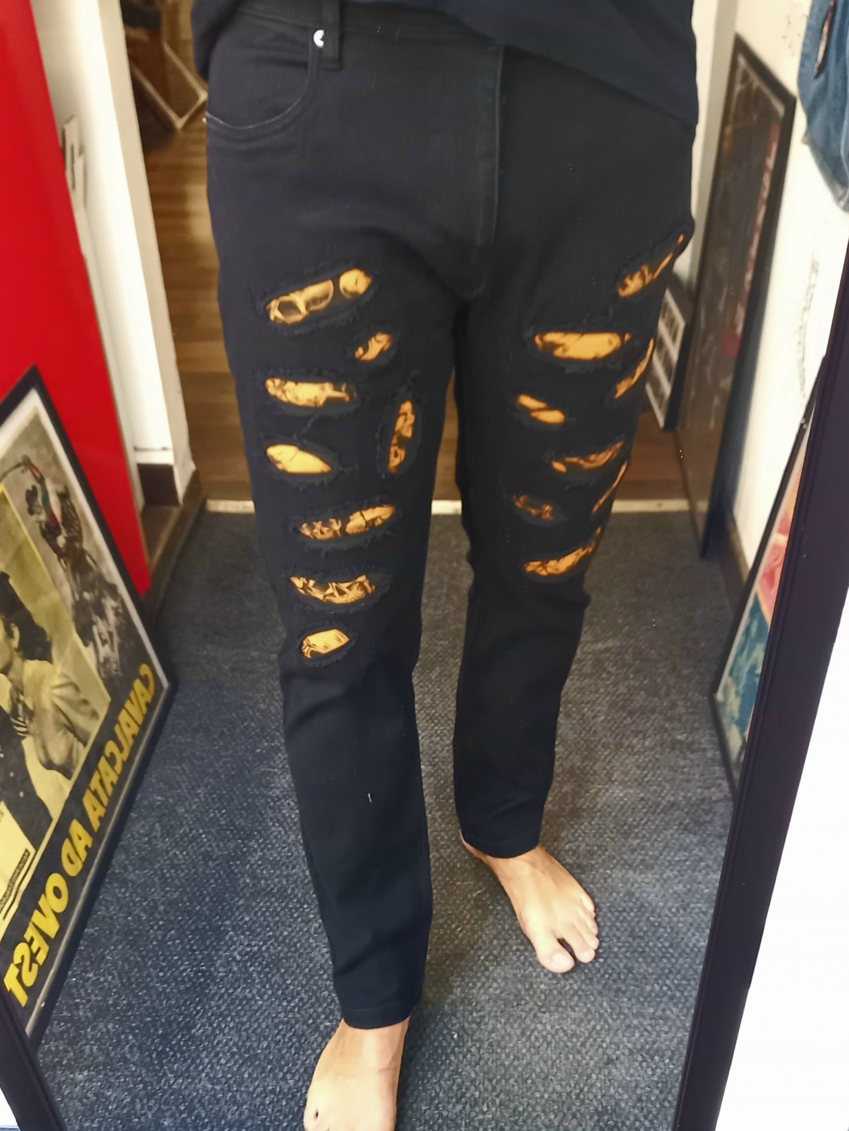 Black Custom Skinny Jeans Orange Skulls