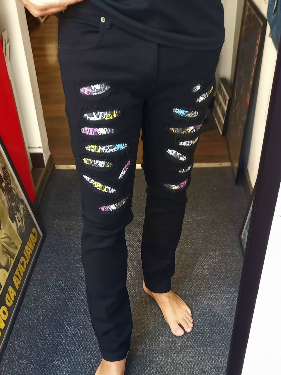 Black Custom Skinny Jeans Graffiti