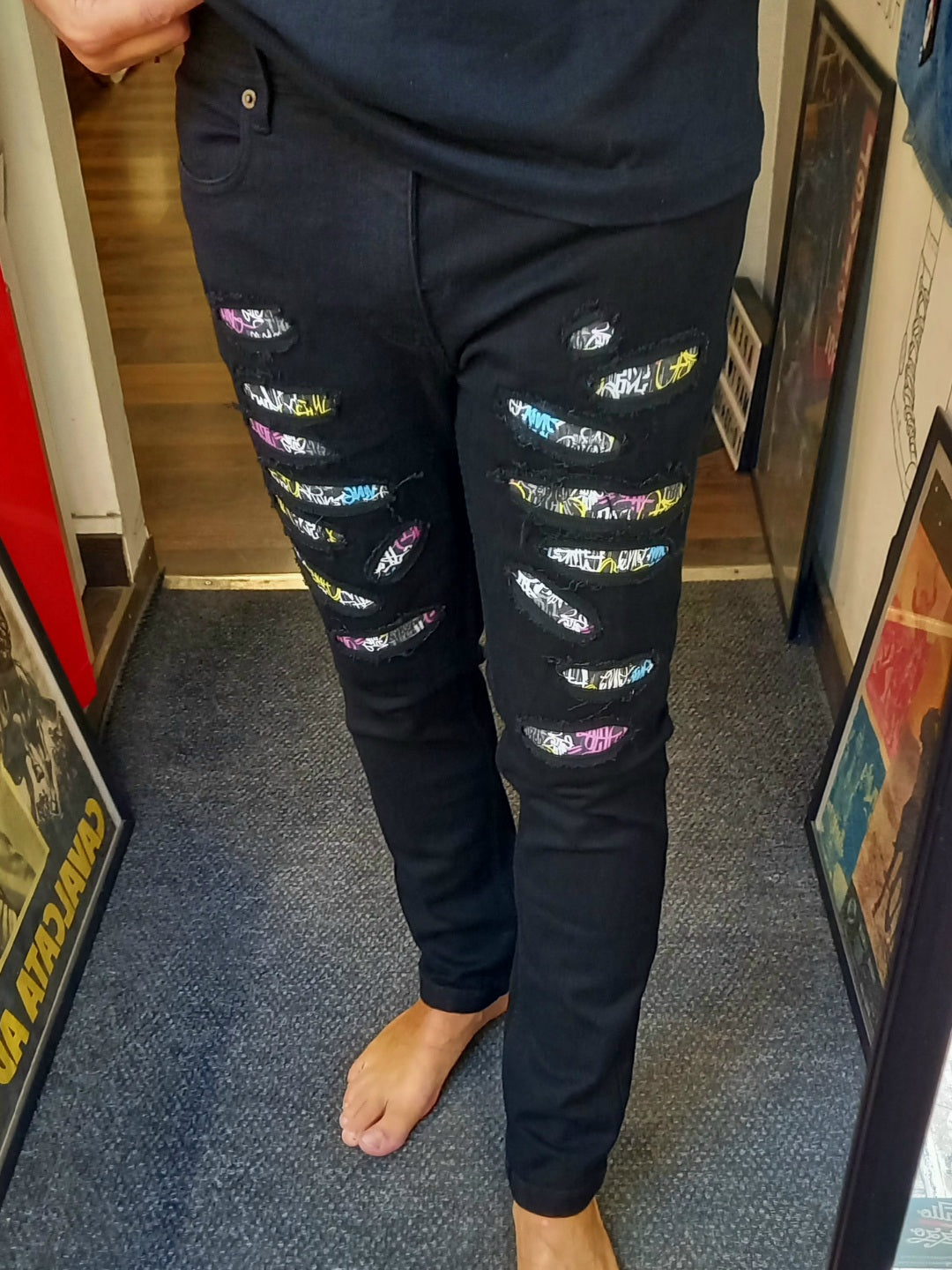 Black Custom Skinny Jeans Graffiti