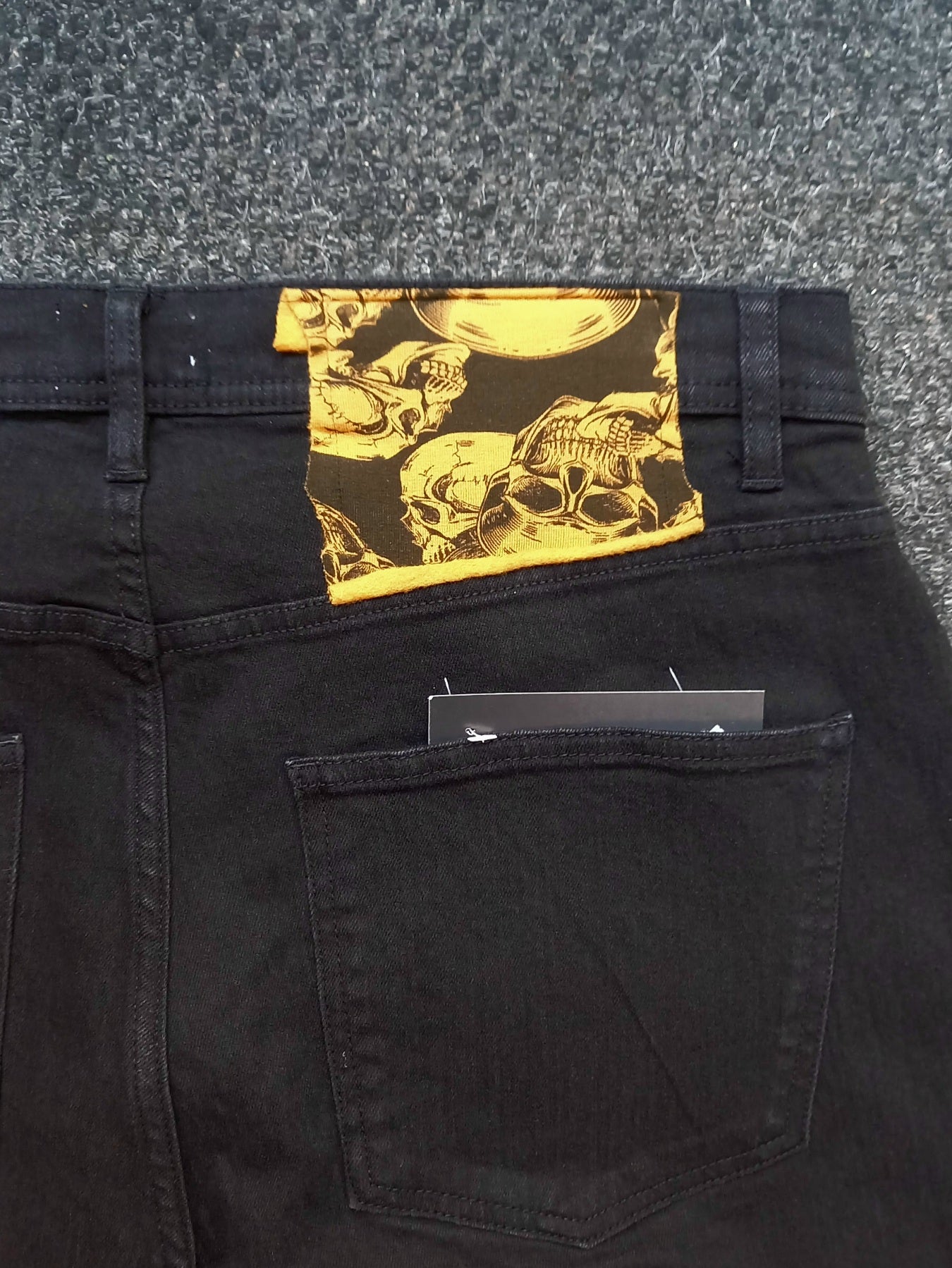 Black Custom Skinny Jeans Orange Skulls