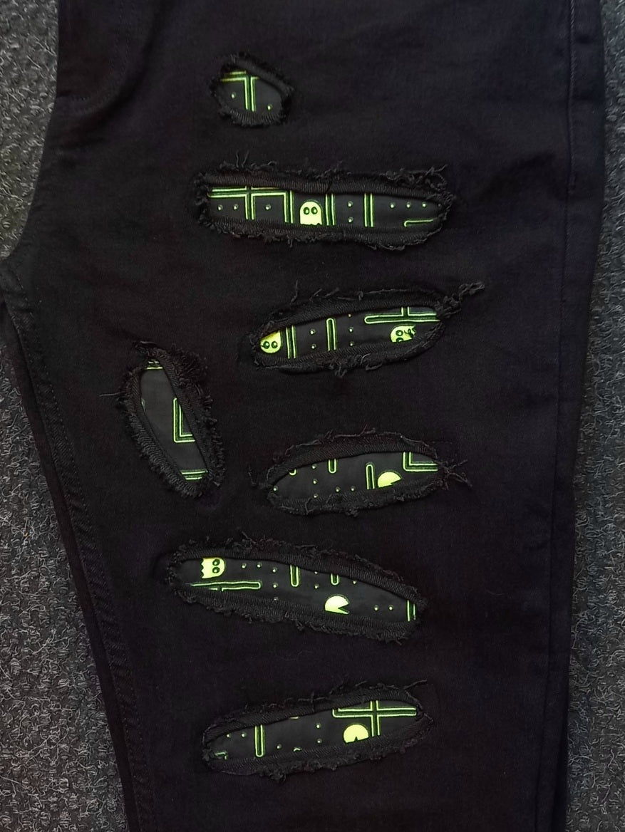 Black Custom Skinny Jeans Pac Man