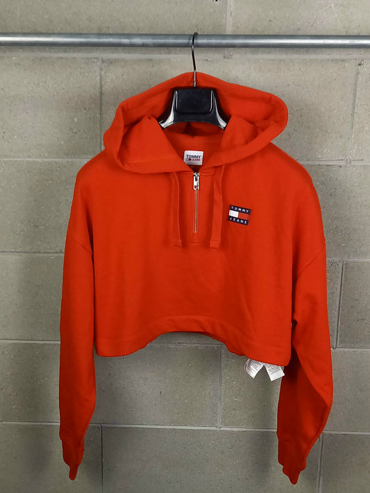 Tommy Hilfiger® Felpa Leggera Crop Corta Donna mezza Zip Red Deep Crimson