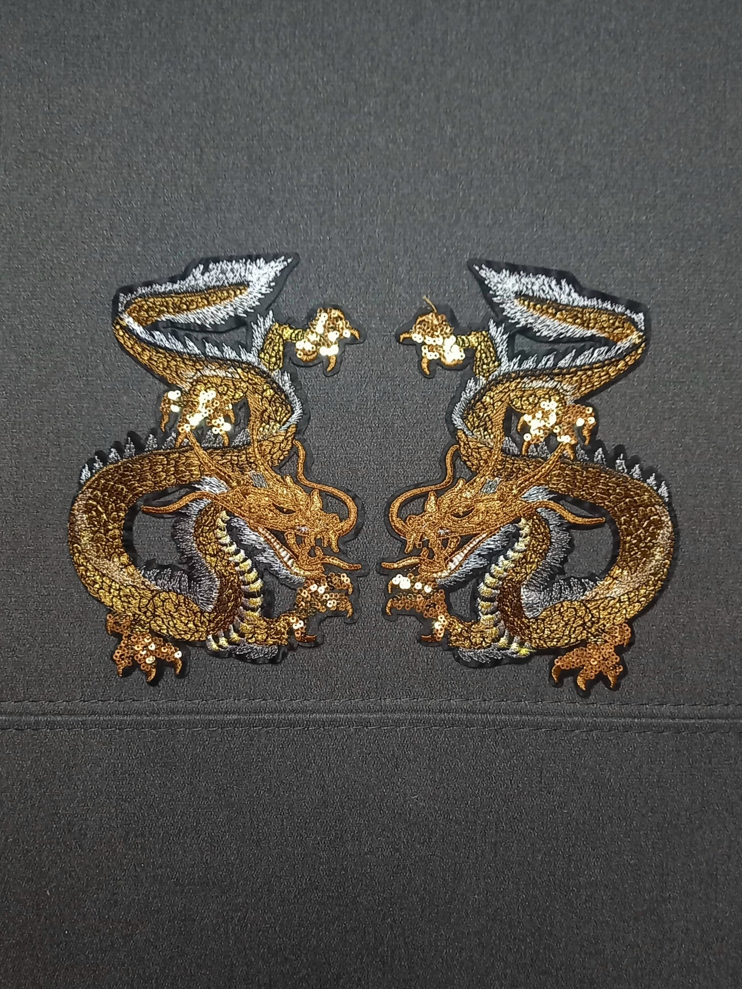 Coppia di Toppe Patches Ricamate Gold Dragons