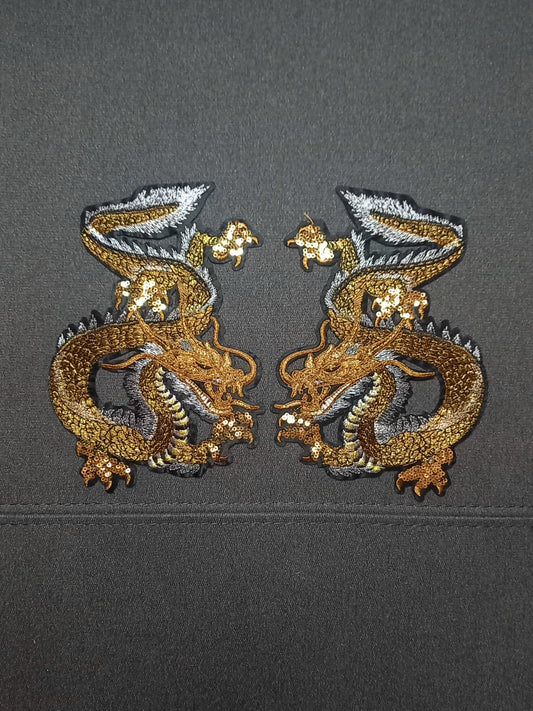Coppia di Toppe Patches Ricamate Gold Dragons