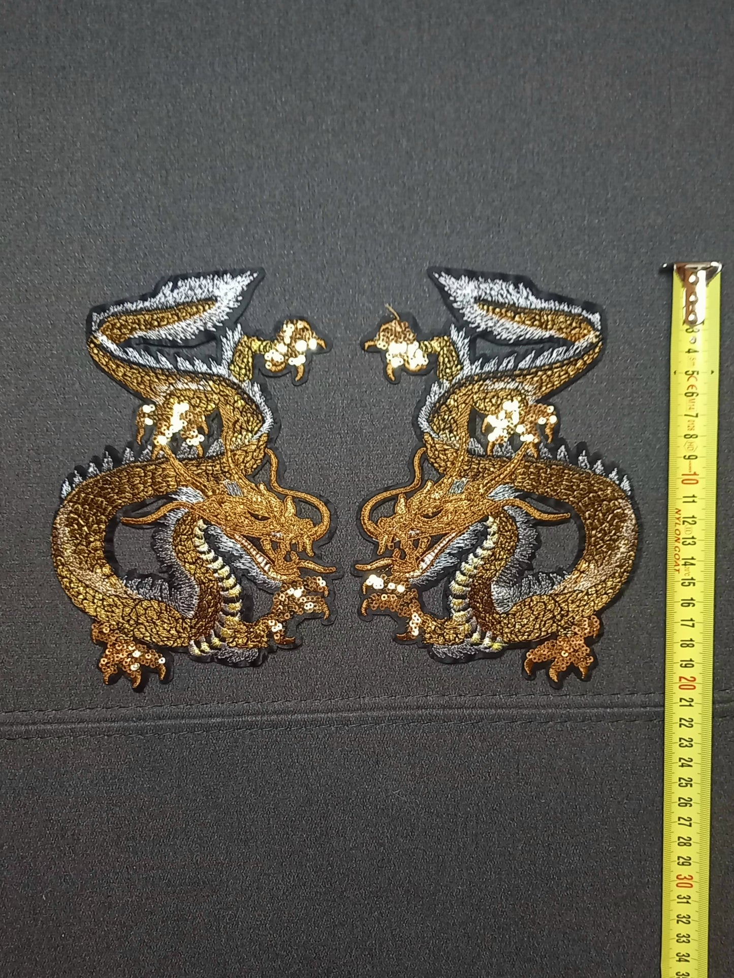 Coppia di Toppe Patches Ricamate Gold Dragons