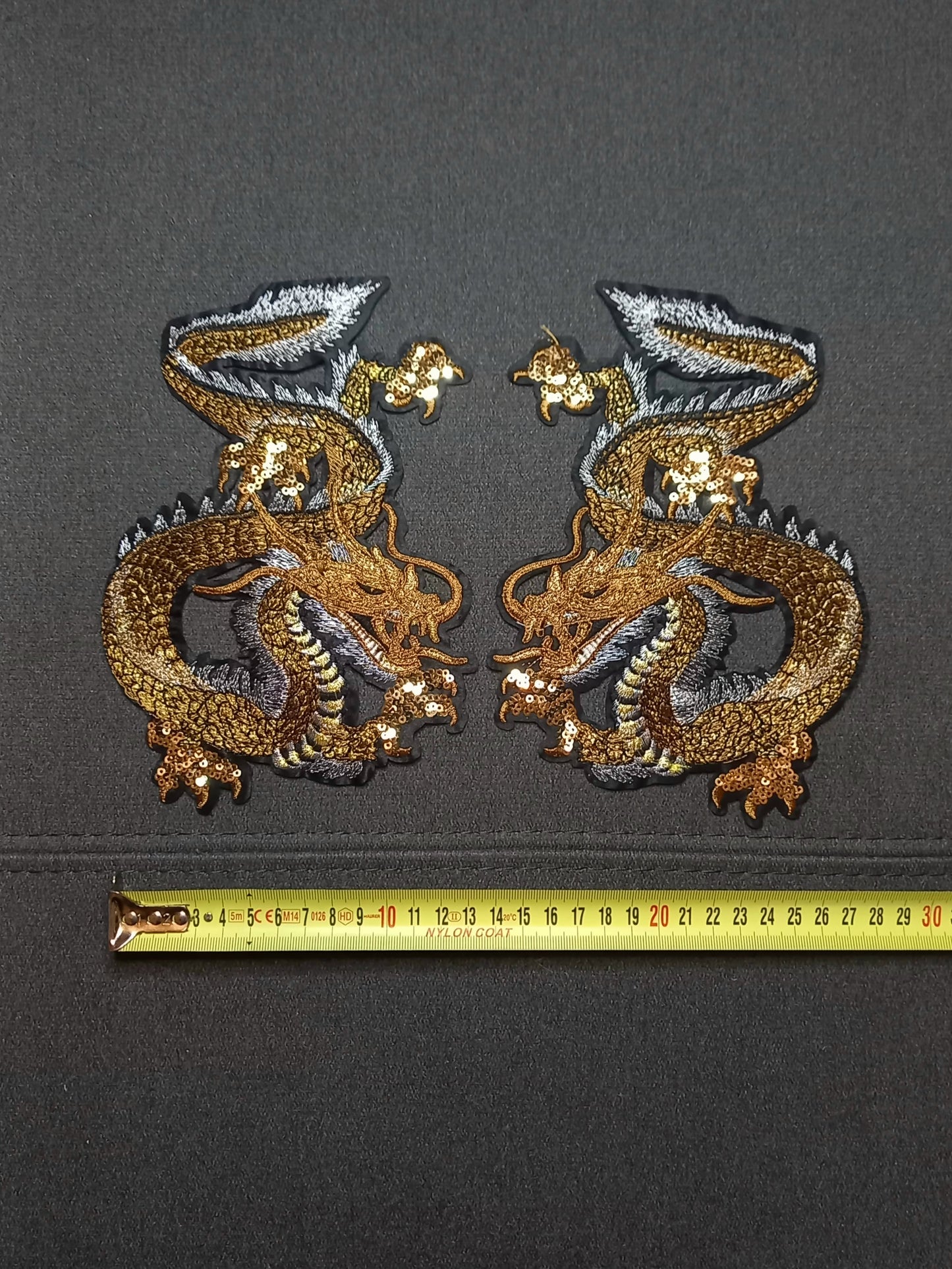 Coppia di Toppe Patches Ricamate Gold Dragons