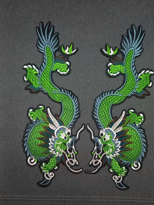 Coppia di Toppe Patches Ricamate Green Dragons