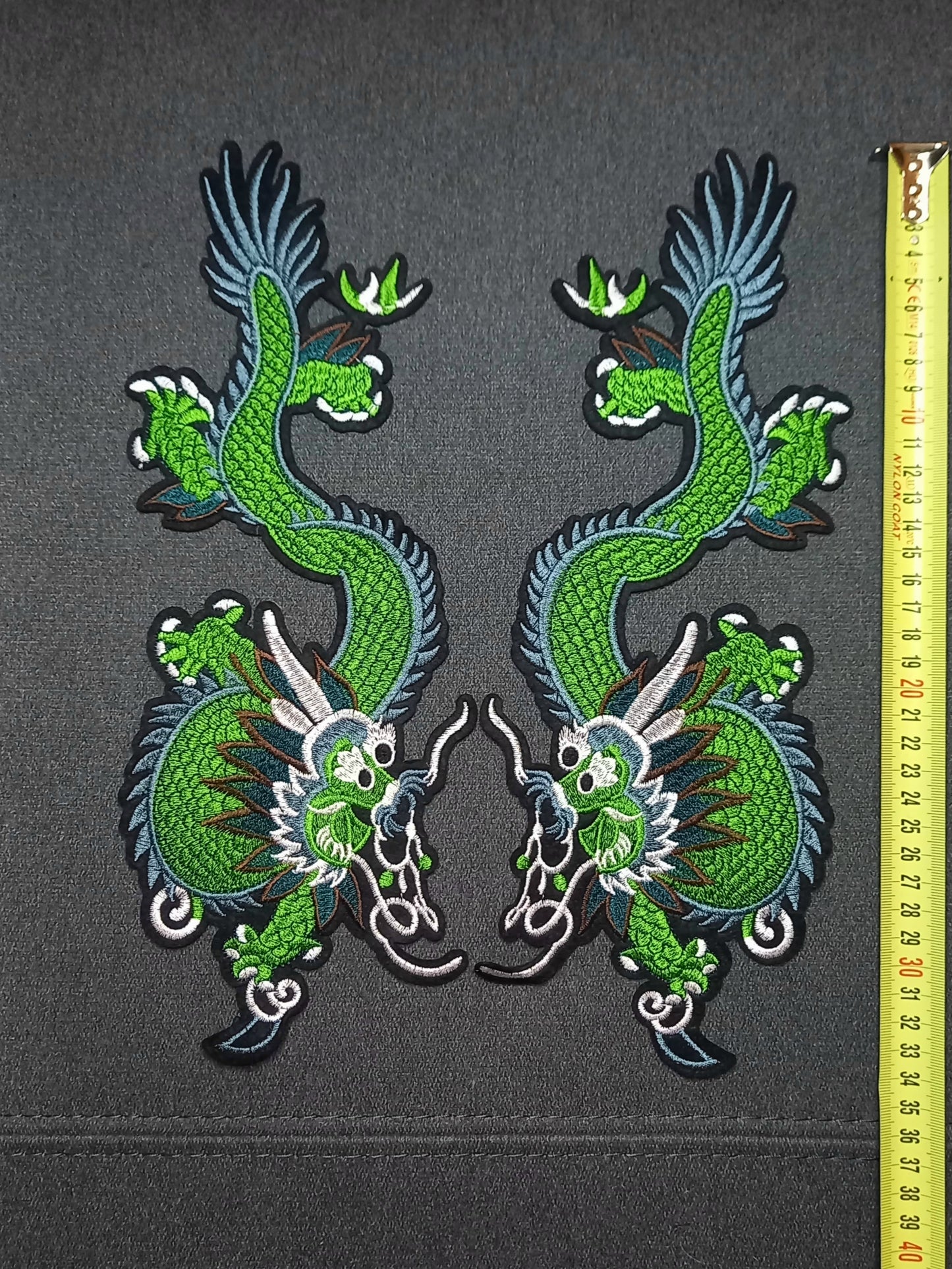 Coppia di Toppe Patches Ricamate Green Dragons