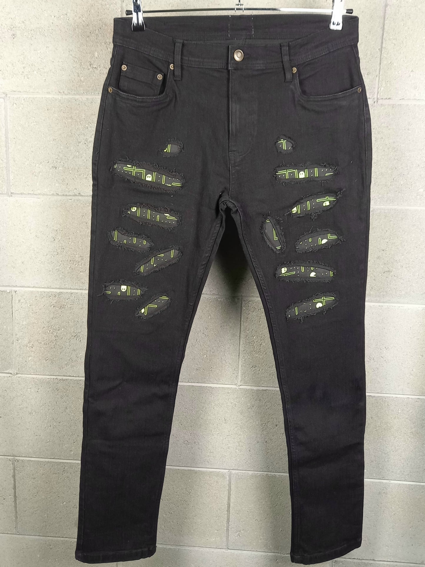 Black Custom Skinny Jeans Pac Man