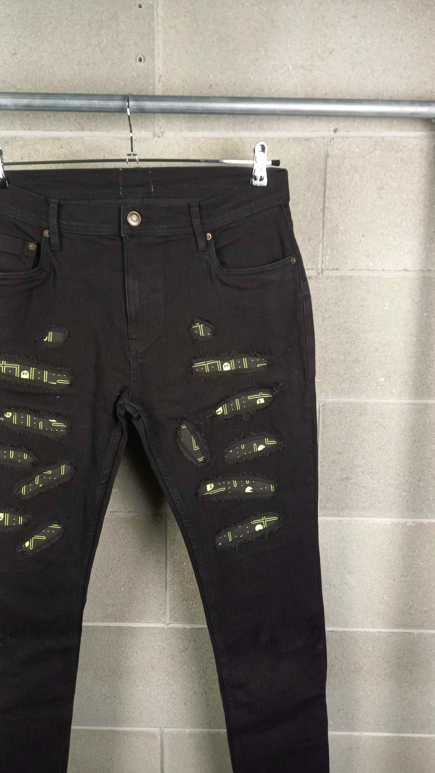 Black Custom Skinny Jeans Pac Man