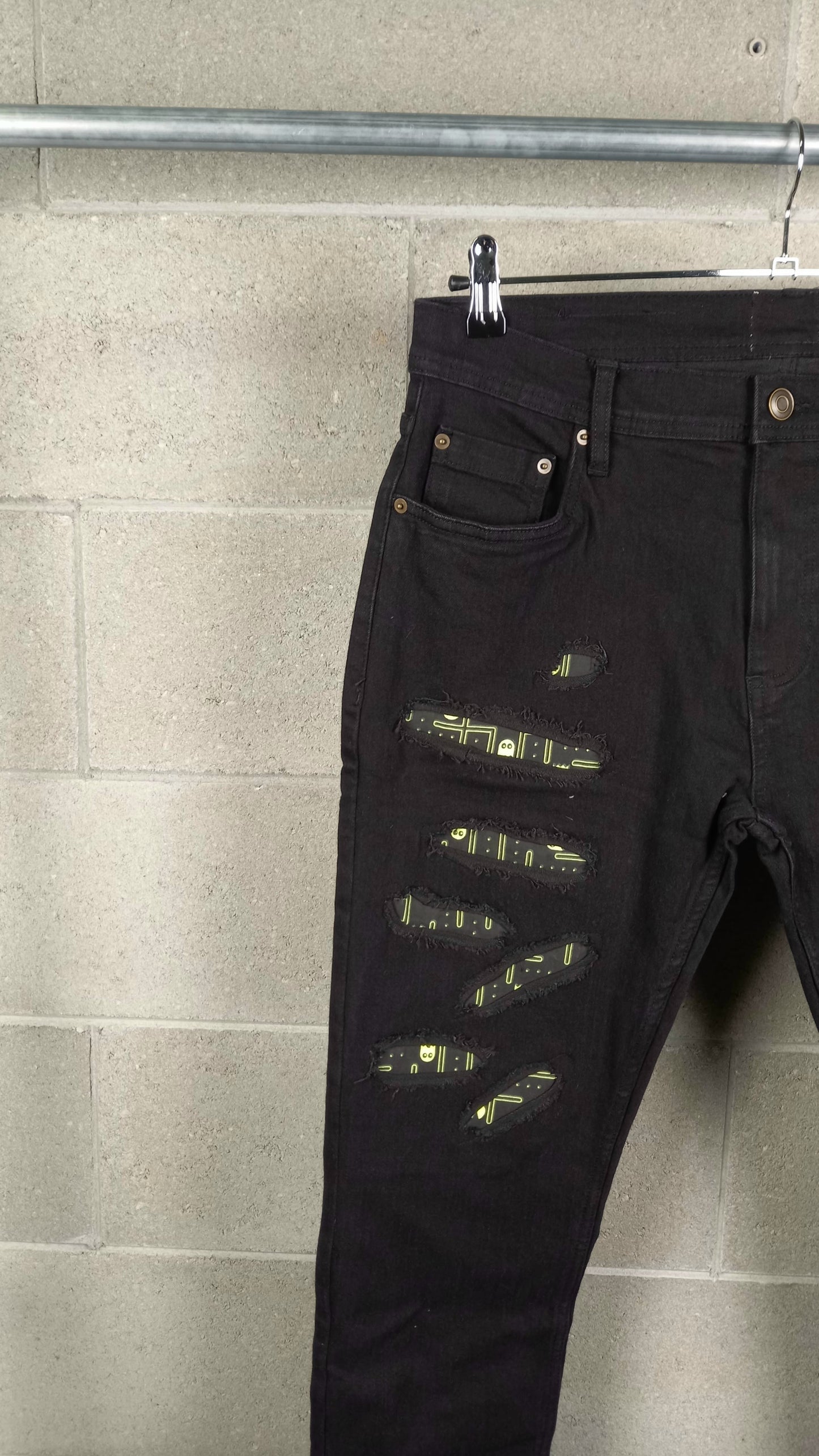 Black Custom Skinny Jeans Pac Man