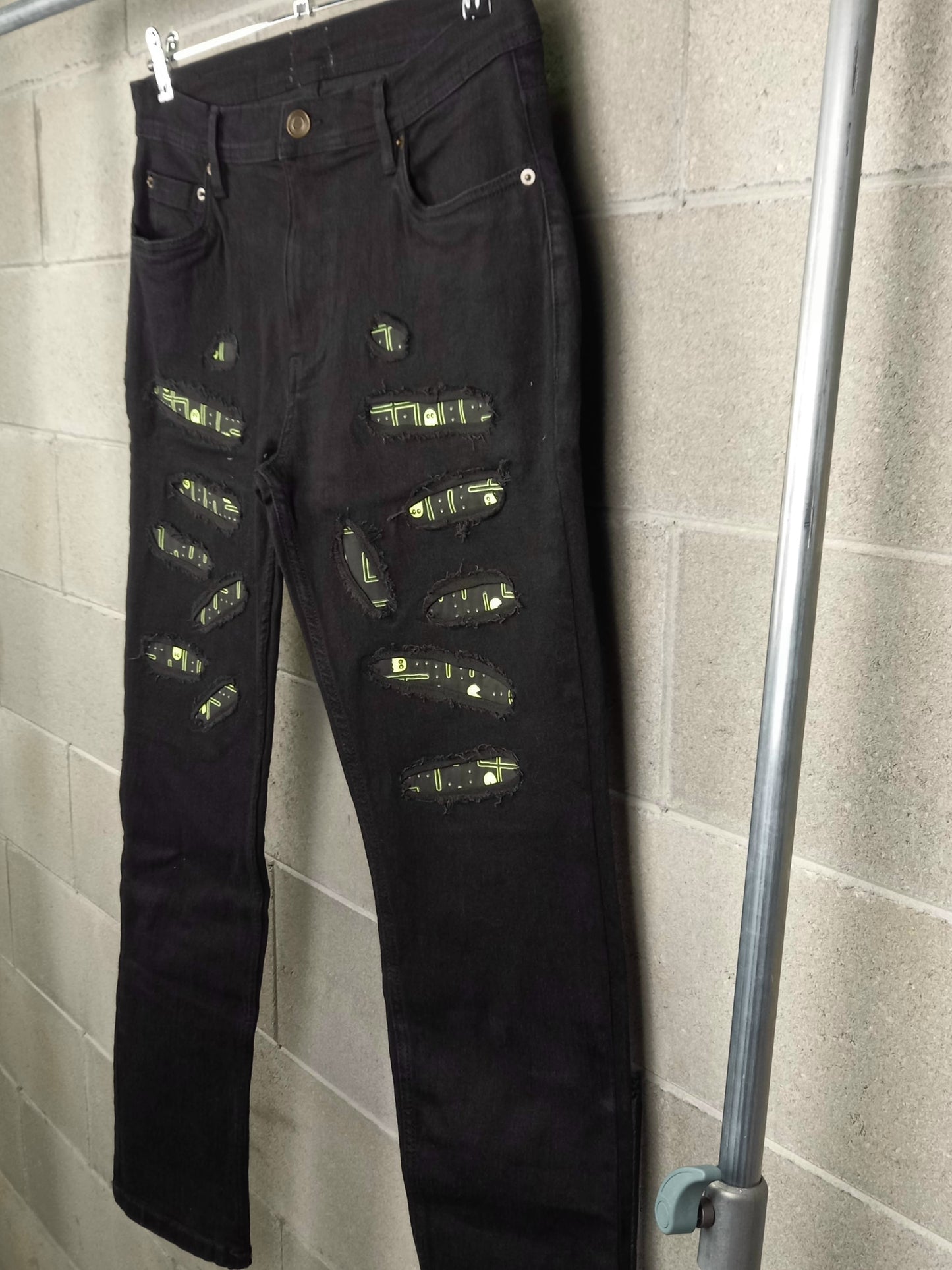Black Custom Skinny Jeans Pac Man