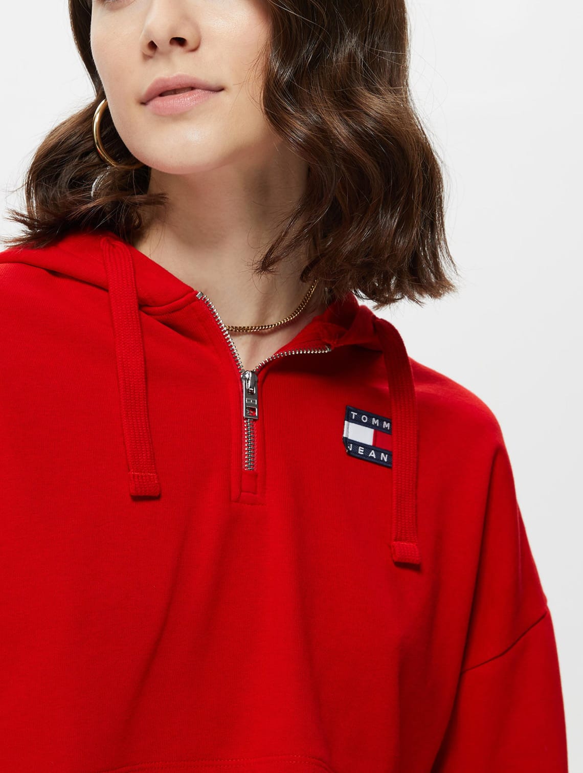 Tommy Hilfiger® Felpa Leggera Crop Corta Donna mezza Zip Red Deep Crimson
