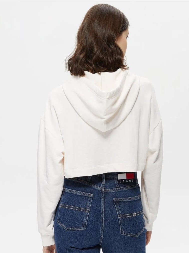 Tommy Hilfiger® Felpa Leggera Crop Corta Donna mezza Zip Ancient White