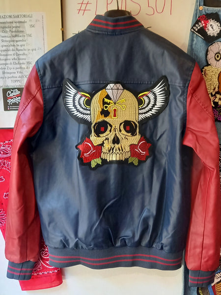 Varsity Jacket Blu/Red Skull Rose